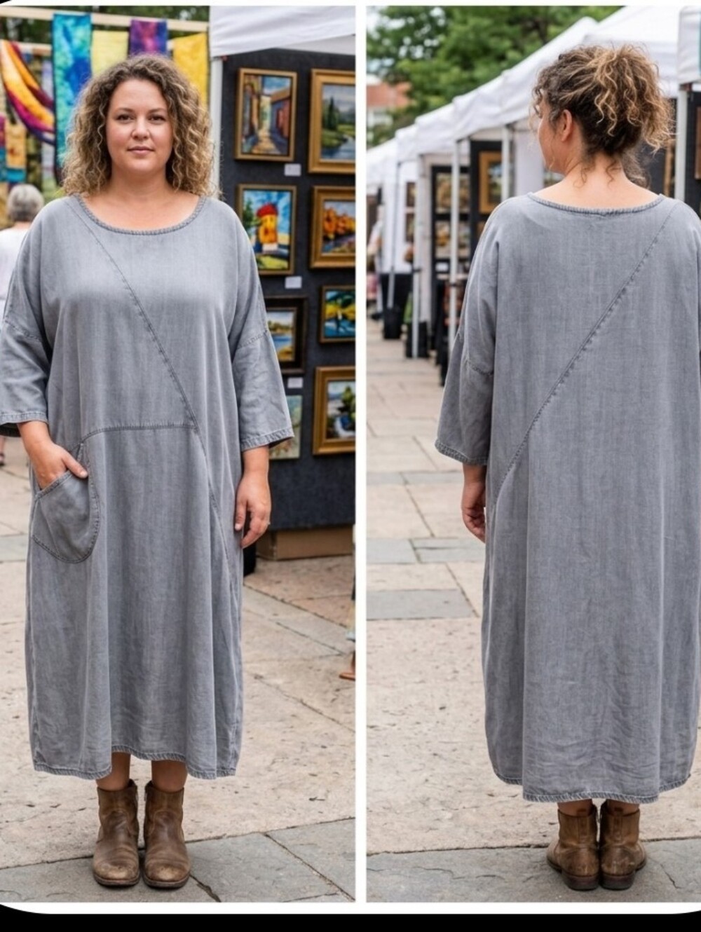 2X Grey Chambray Midi Dress Coldwater Creek Comfy